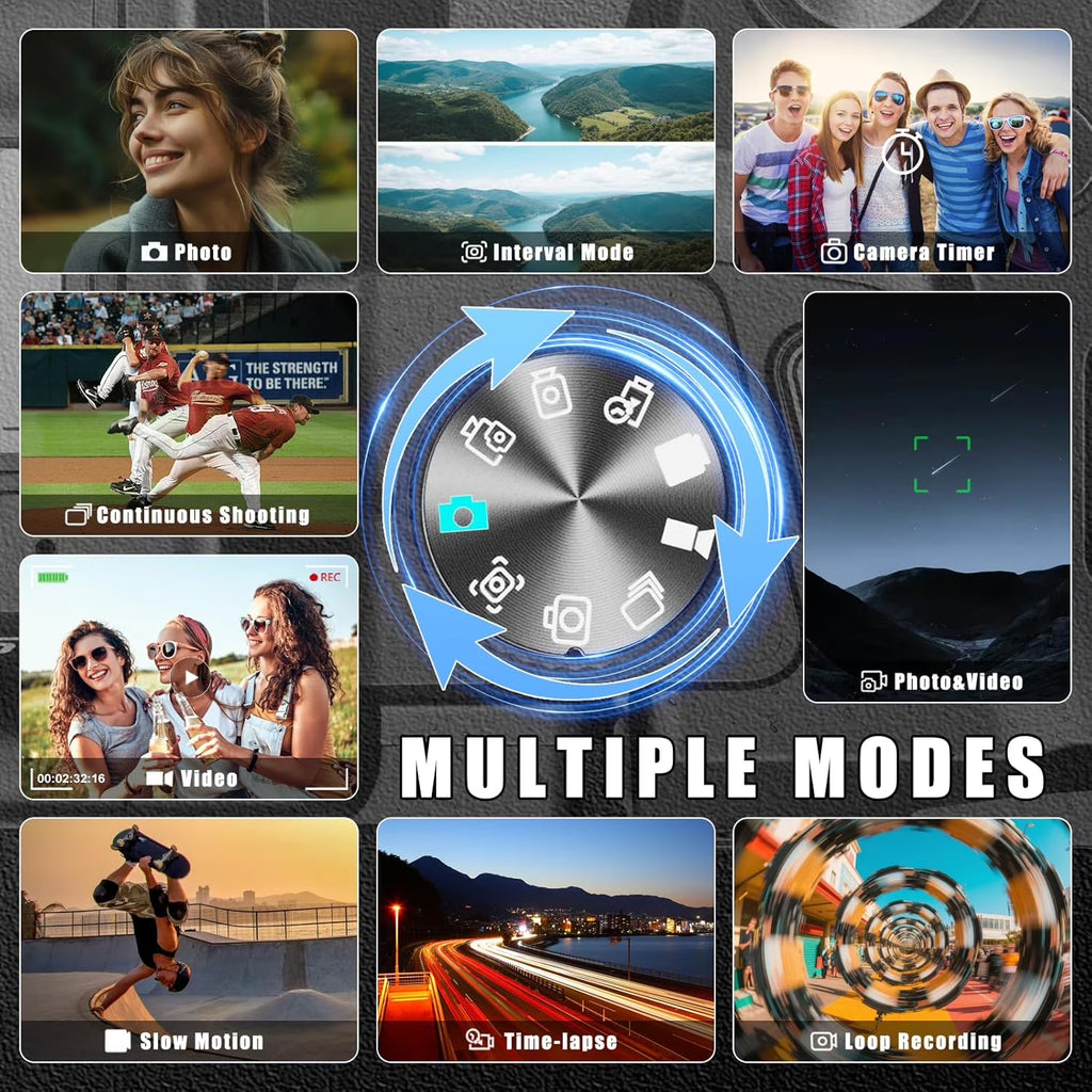 64MP 5K Autofocus Digital Camera with Wifi and App Control, 16X Zoom, Anti-Shake, and Flash – Compact Vlogging and Travel Camera with SD Card and 2 Batteries