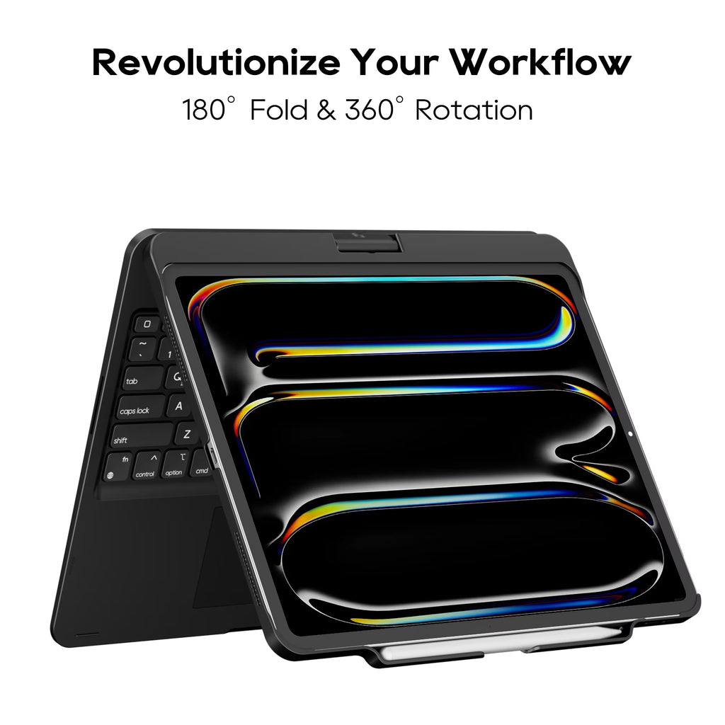 Swivel Keyboard Case for Apple Ipad Pro 13 Inch M4 M5 2024 2025; Wireless 360 Rotatable Cover, Pencil Holder, Multi-Touch Trackpad, Backlit A2925 A2926 A3007 A3360 A3361 A336, Black