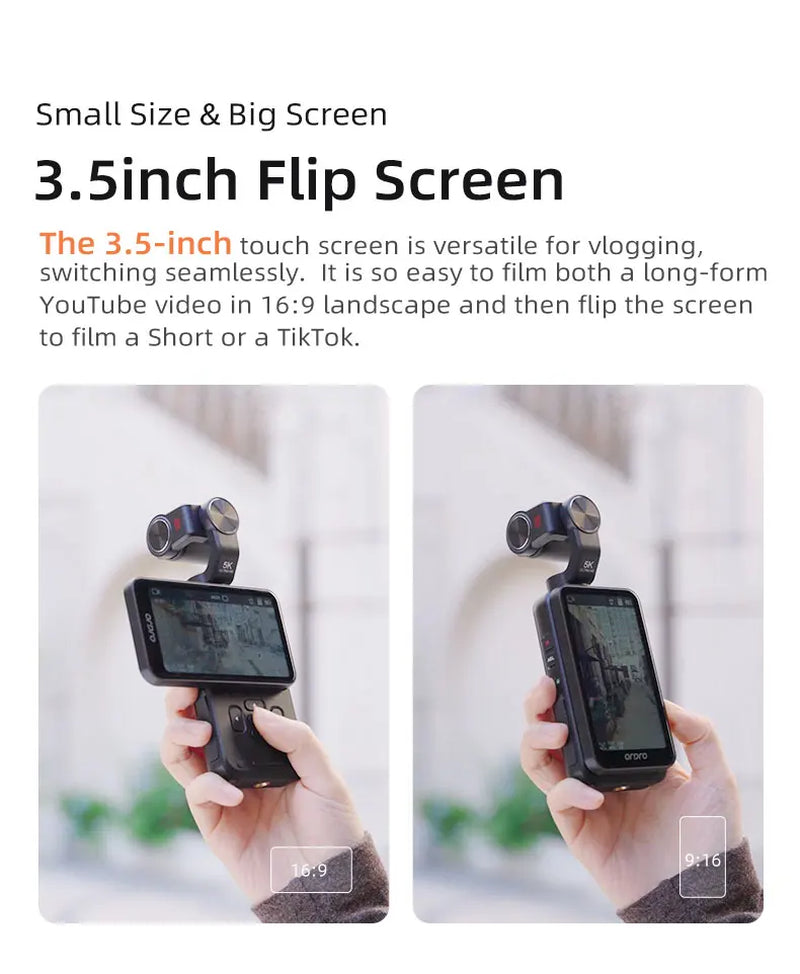 M5 Vlog Action Pocket Camera 5K 3-Axis Anti-Shake Digital Video Camcorder 3.5" Screen Face Tracking IR Night Vison