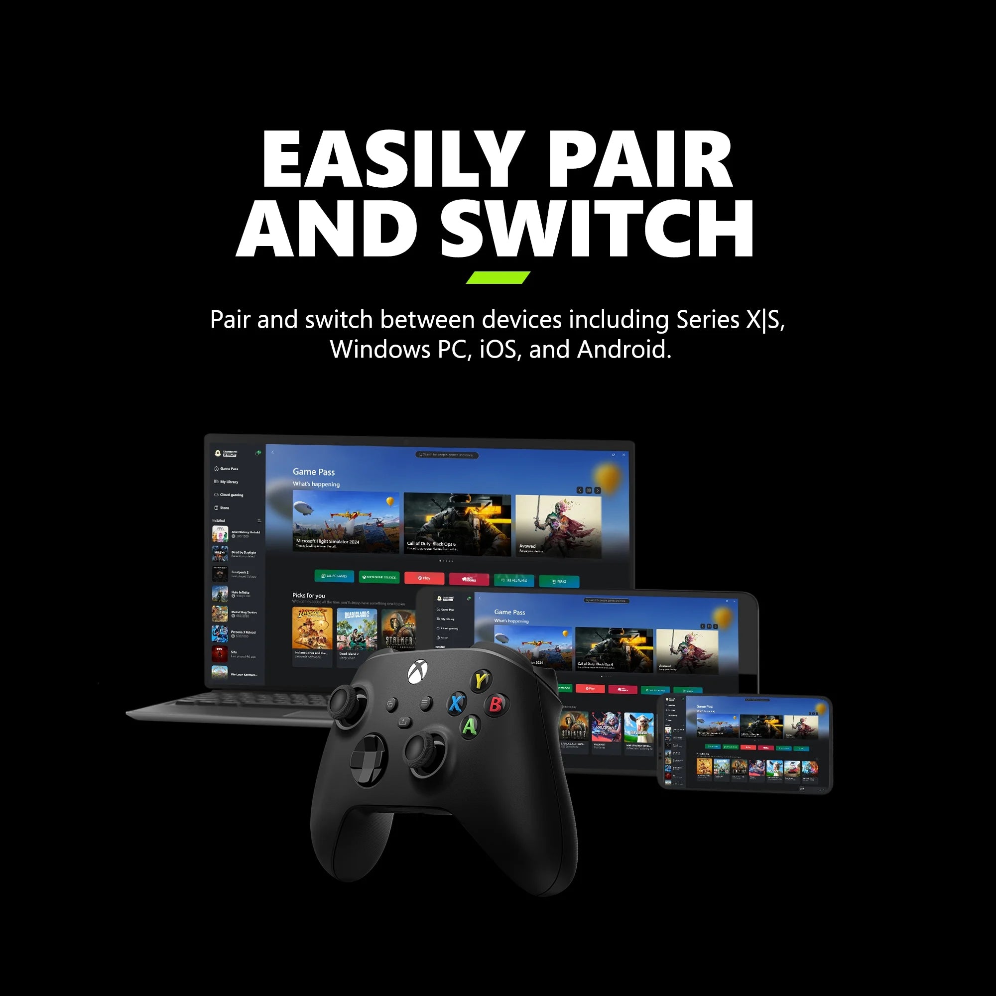 Microsoft  Wireless Controller - Carbon Black – for  Series X|S,  One, Pcs, and Cloud-Enabled Devices