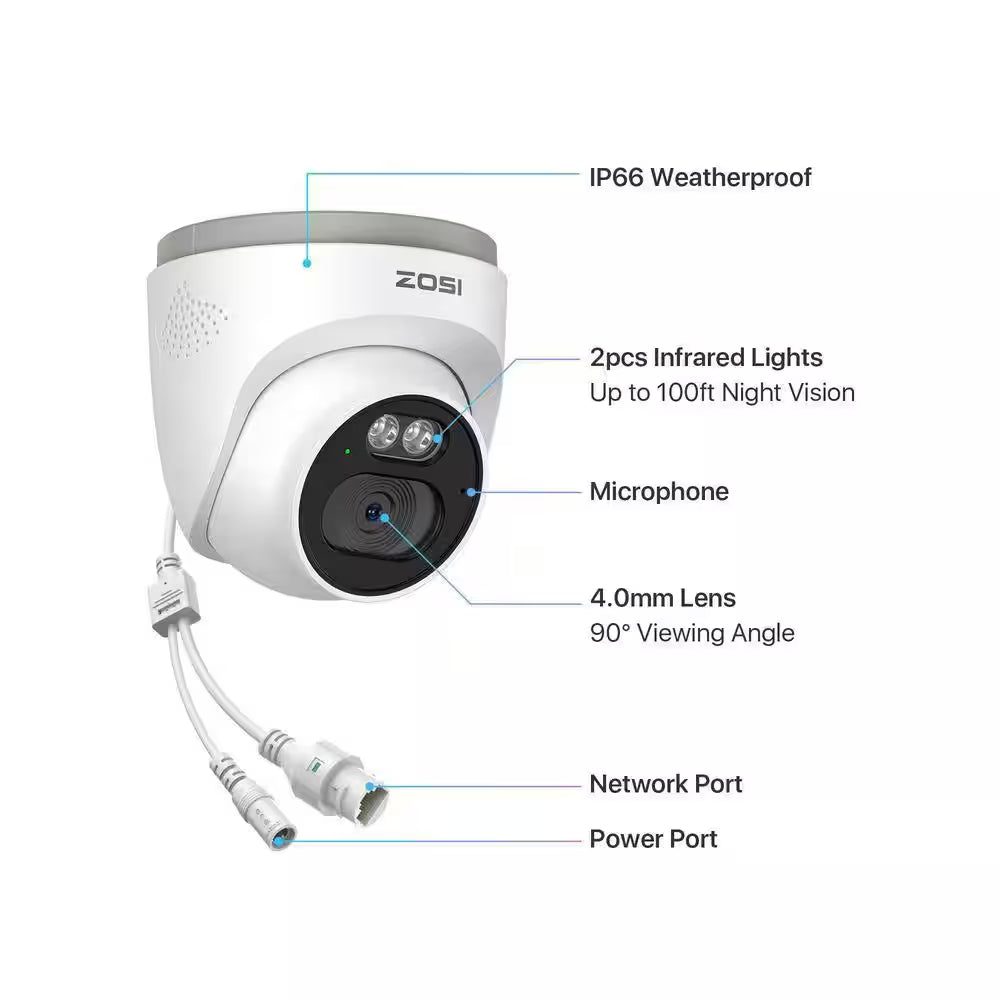 2. 5K 4MP Hardwired POE Add-On Outdoor IP Smart Home Security Camera, Only Work with ZR08HQ ZR08HN ZR16HB ZR16HK