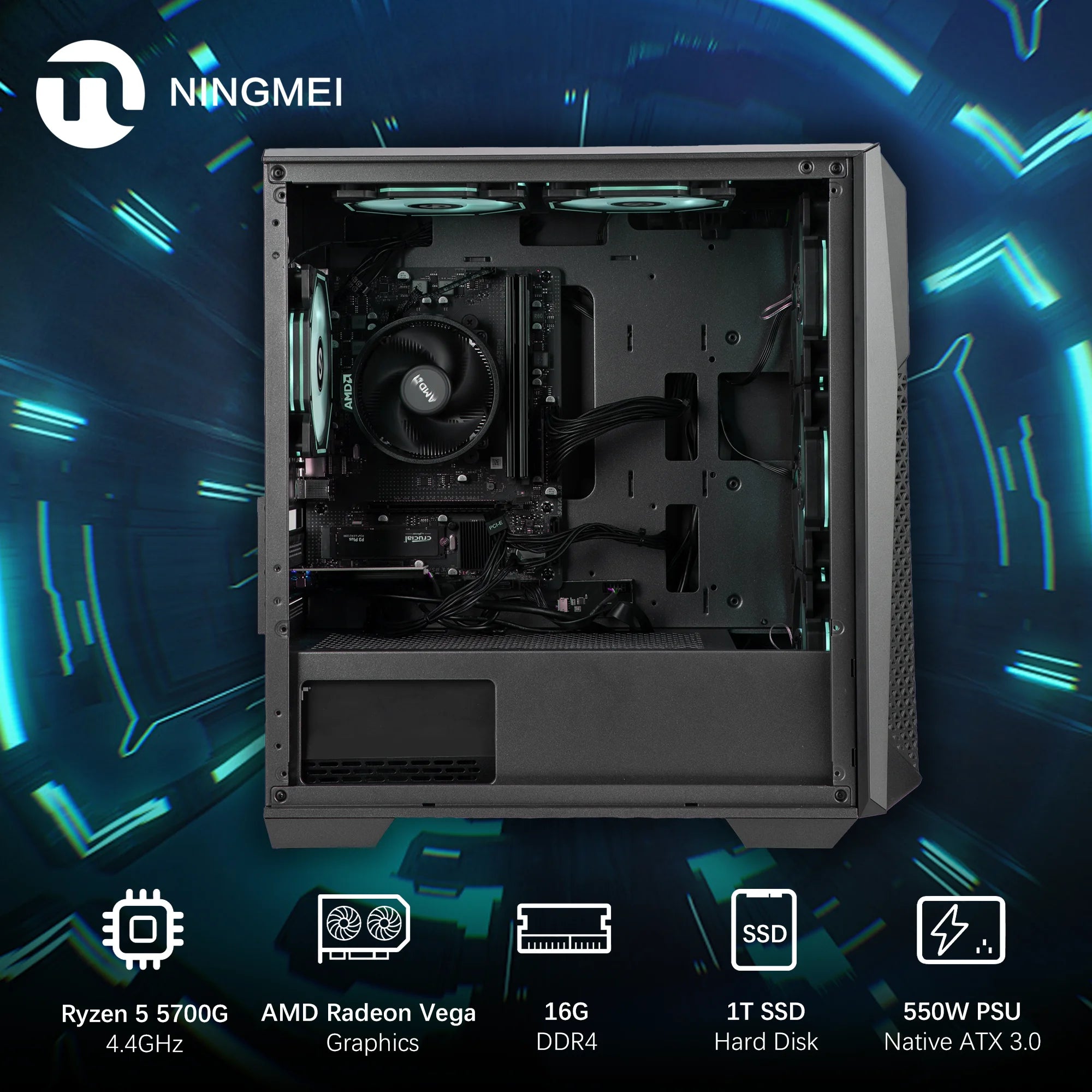 Dragon Soul Gaming PC AMD Ryzen 7 5700G 16GB RAM 1TB SSD Wifi Windows 11 Gaming Desktop