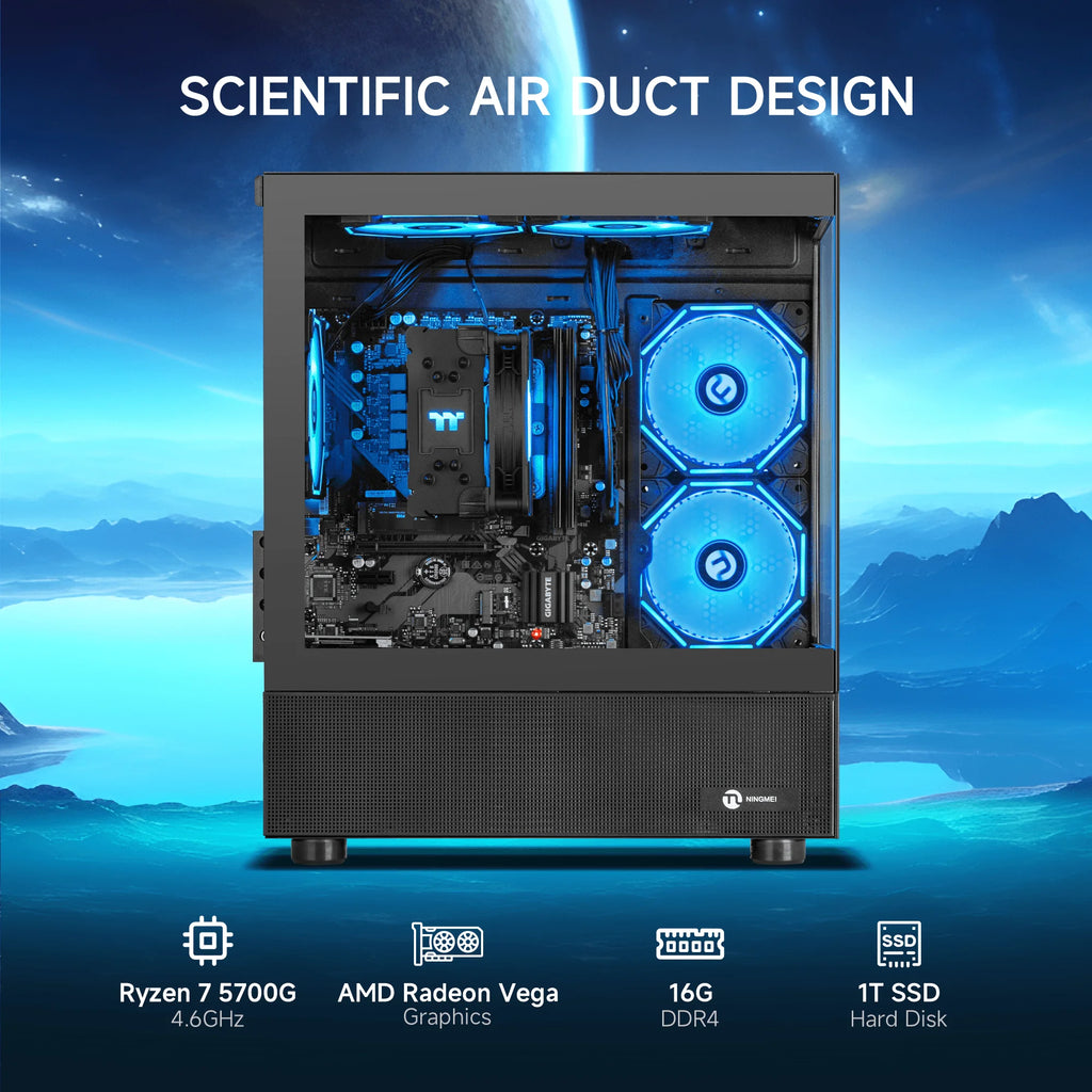 Lumishore Gaming PC AMD Ryzen 7 5700G 16GB RAM 1TB SSD PC Gaming Black