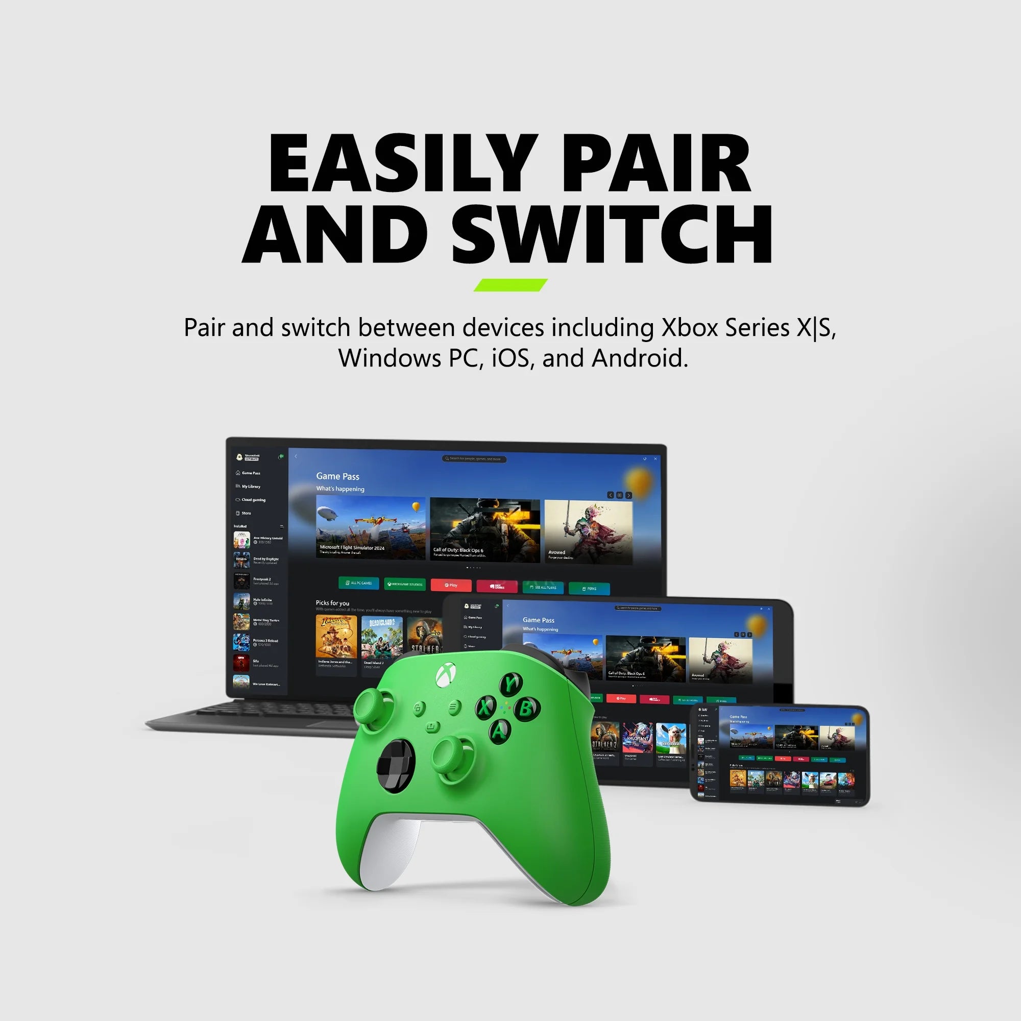 Microsoft  Wireless Controller - Velocity Green – for  Series X|S,  One, Pcs, and Cloud-Enabled Devices