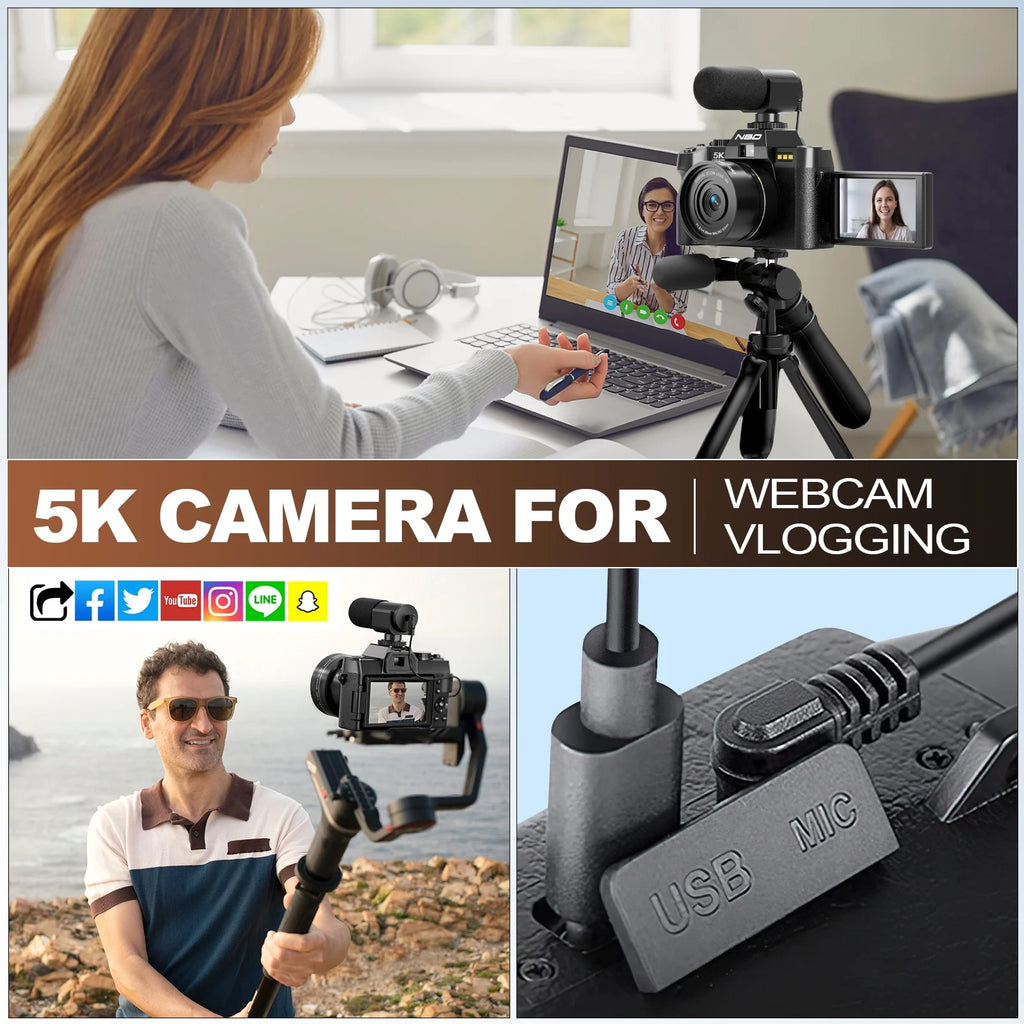 S110 5K Digital Camera for Photography, 48MP Autofocus Vlogging Camera with 32GB TF Card, Black