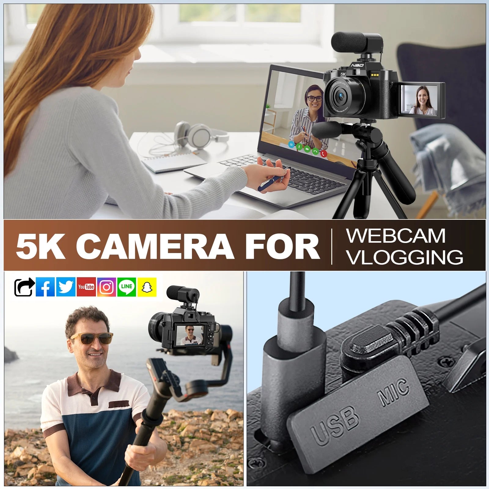 S110 5K Digital Camera for Photography, 48MP Autofocus Vlogging Camera with 32GB TF Card, Black